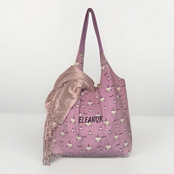 Pink Cat Print Tote Bag - Picture 1 of 14